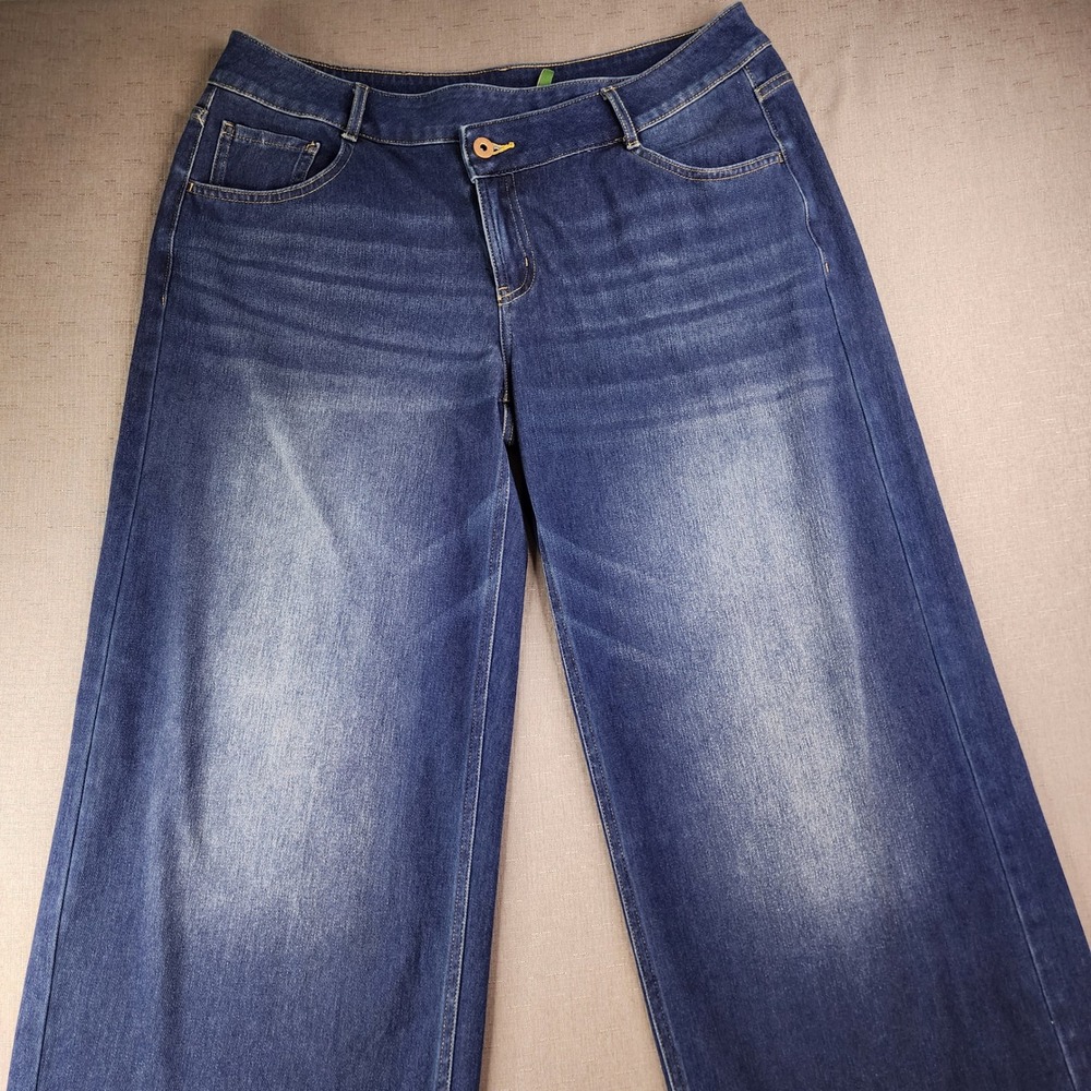 Halara Wide Leg Jeans Womens Large Tall Blue Denim Crossover Waist NWT 02710762 - Picture 2 of 11